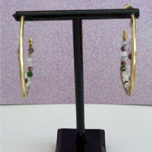 Gold Tone and Multi-Color Bead Hoop Earrings